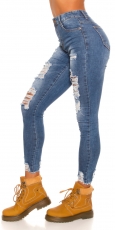 Preview: Sexy Skinny-Jeans im modischen destroyed Look - blue washed