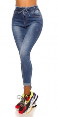 Preview: Jeans mit Elastikbund und Bindebändchen - smart washed