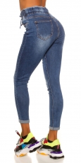 Preview: Jeans mit Elastikbund und Bindebändchen - smart washed