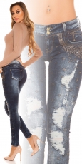 Skinny-Jeans im Used-Look mit Strass-Verzierung - dark blue