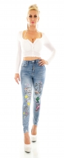 Preview: Sexy Röhren Jeans mit frechen Graffiti-Prints und Vintage-Effekten in light blue