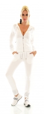 Preview: 2-teiliger Glamour-Freizeitanzug mit Glitzer-Bordüren in weiß