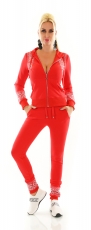 Preview: 2-teiliger Glamour-Freizeitanzug mit Glitzer-Bordüren in rot