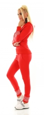 Preview: 2-teiliger Glamour-Freizeitanzug mit Glitzer-Bordüren in rot