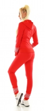 Preview: 2-teiliger Glamour-Freizeitanzug mit Glitzer-Bordüren in rot