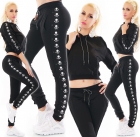 Preview: Jogginganzug mit Hoodie und Totenkopfbordüre in schwarz