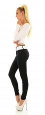 Preview: Modische High Waist Röhren-Jeans mit breitem Kontrast-Gürtel in schwarz