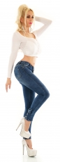 Preview: Stretch Jeans mit Schleifen-Verzierung - blue washed