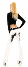 Preview: Bootcut-Jeans mit Flammen-Applikation in weiß / schwarz