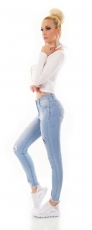 Preview: Stretch-Jeans im Used-Look mit Schrift-Prints - light blue