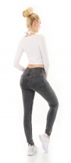 Preview: Skinny Jeans im Used-Look mit Schrift-Prints - dark grey