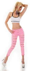 Preview: Sommerliche Röhrenjeans im Destroyed-Look - neonpink