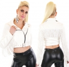 Preview: Sexy Bikerjacke im Westernlook mit Frasenverzierung - weiß