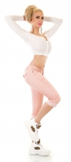 Preview: Capri-Jeans im Flap Pokets Style mit Kontrastnähten in rosa