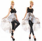 Preview: Edles High-Low Shirt mit Rund-Ausschnitt und Volant-Verzierung - schwarz/blau