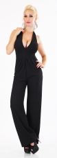 Neckholder-Overall mit tiefen V-Ausschnitt - schwarz