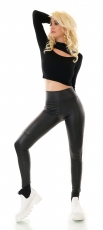 Preview: High Waist Thermo Leggings im lässigen Biker-Look - schwarz