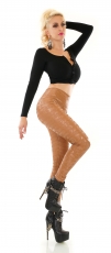 Preview: Sexy Highwaist Thermo-Leggings mit Glamour-Schriftprints - cappuccino