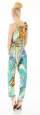 Preview: Eleganter Overall im Marlene-Style im fröhlich bunten Sommermuster - türkis