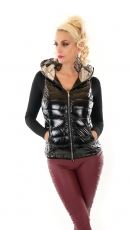 Glossy Steppweste mit Reißverschluss - schwarz