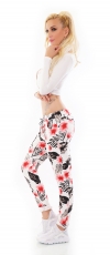 Preview: Moderne Freizeithose mit bunten Blumen-Prints - multicolor rot