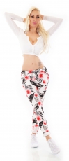 Preview: Moderne Freizeithose mit bunten Blumen-Prints - multicolor rot