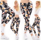 Preview: Moderne Freizeithose mit bunten Blumen-Prints - multicolor schwarz