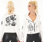 Preview: Sexy Kunstlederjacke mit modischen Eyecatcher - weiß