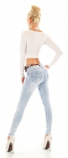 Preview: Sexy Skinny-Jeans im modischen destroyed Look mit Gürtel - light blue