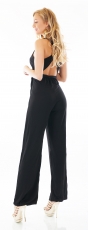 Preview: Eleganter Overall im Marlene-Style mit auffälligen Ösen - schwarz