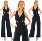 Preview: Eleganter Overall im Marlene-Style mit auffälligen Ösen - schwarz