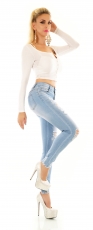 Preview: Stretch-Jeans im Used-Look mit Schrift-Prints - light blue