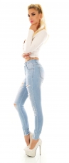 Preview: Stretch-Jeans im Used-Look mit Schrift-Prints - light blue
