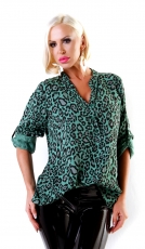 Oversize Leo-Shirt mit halblanger Knopfleiste - smaragd