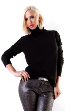 Figurbetonter Basic Rollkragen-Pullover - schwarz