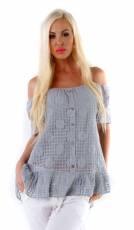 Carmen-Bluse mit süßem Volant-Abschluss - stone
