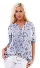 Schöne Bluse mit allover Blüten-Print - blau