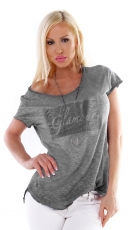 Meliertes Shirt mit Glamour-Schriftprint - dunkelgrau