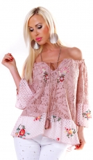 Schöne Tunika mit weiten Carmen-Ausschnitt - rosa