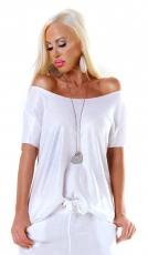 Figurbetontes Kurzarm-Shirt in Glamour-Metallic Optik - weiß