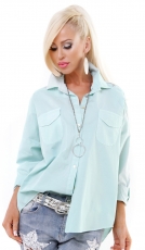 Moderne Baumwoll-Bluse mit Glitzer-Sternchen - minze