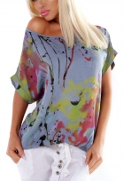 Preview: Weiches Oversize-Shirt im bunten Picasso-Look - blau