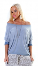 Süsses Feinstrick-Shirt mit Spitzen-Verzierung - blau