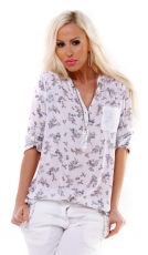 Schöne Bluse mit allover Blüten-Print - weiß