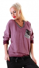 Under-/Over Strickpullover mit Glitzer-Streifen in beere