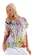 Weiches Oversize-Shirt im bunten Picasso-Look - stone