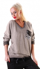 Under-/Over Strickpullover mit Glitzer-Streifen in beige