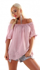 Modernes Carmen-Shirt mit Schleifen-Verzierung - altrosa