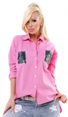 Legere geschnittene Bluse mit Glitzerapplikationen - pink