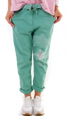 Moderne Freizeithose mit Glamour-Pailletten-Stern Verzierung - mint